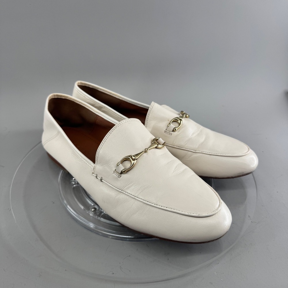 Coach Womens Leather Horsebit Loafers Cream Ivory Slip On Flats Size 9